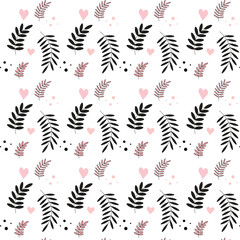 Romantic Botanical Seamless Pattern Black Pink Modern Design
