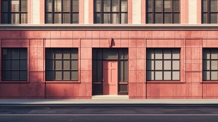 Obraz premium A red brick building with a red door