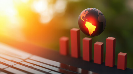 glowing globe hovers over bar graph, symbolizing global warming trends