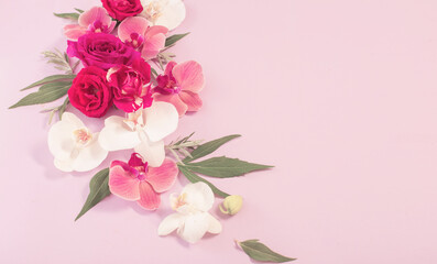 pattern of summer flowers on color paper background