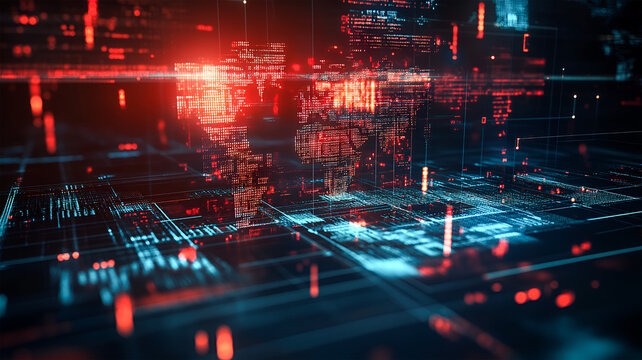 Global Digital Network Data Flow Intense Red and Blue Light Visualization - Powered by Adobe
