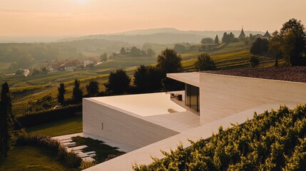 Serene Villa with Infinity Pool Overlooking Vineyards at Sunset