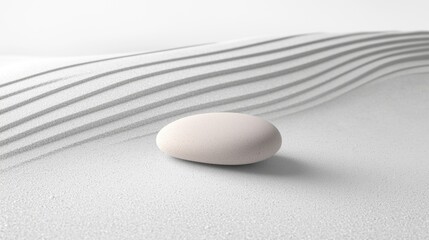 A white rock is sitting on a sandy beach