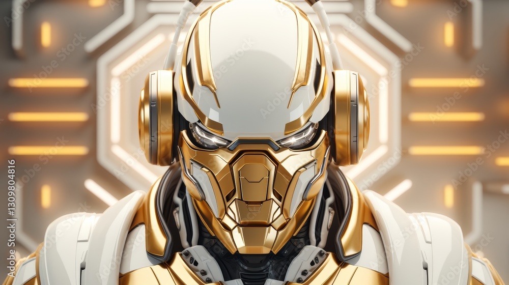 Poster striking robotic enhancement with sharp features and confident expression in minimalist design