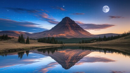 Fototapeta premium Majestic Mountain Reflection at Twilight