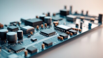 Close up of a circuit board with intricate electronic components.