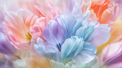 Fototapeta premium Vibrant Pastel Tulips in Soft Focus, Floral Art Background