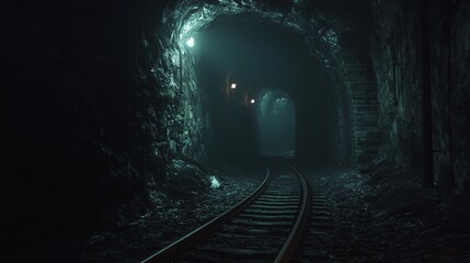 Obraz premium Exploring Underground Coal Mine Rail Tracks