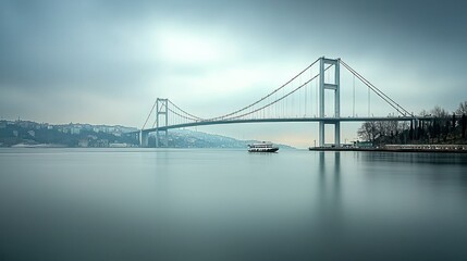 Naklejka premium Misty Istanbul Bridge and Ferry
