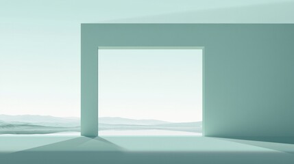 A large, open space with a view of mountains in the background