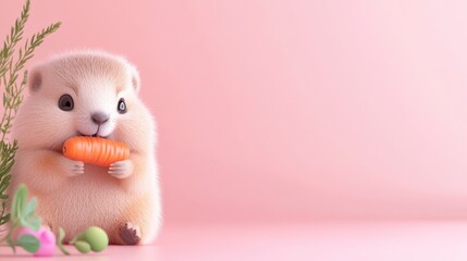 Fototapeta premium Cute Little Rodent with Carrot