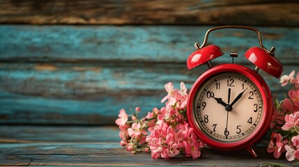 Red Floral Vintage Alarm Clock Copy Space