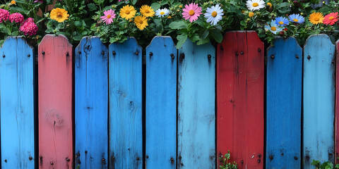 colorful wooden fence with flowers