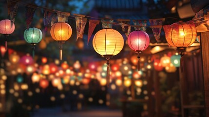 Vibrant Lanterns light Colorful Bunting Scene
