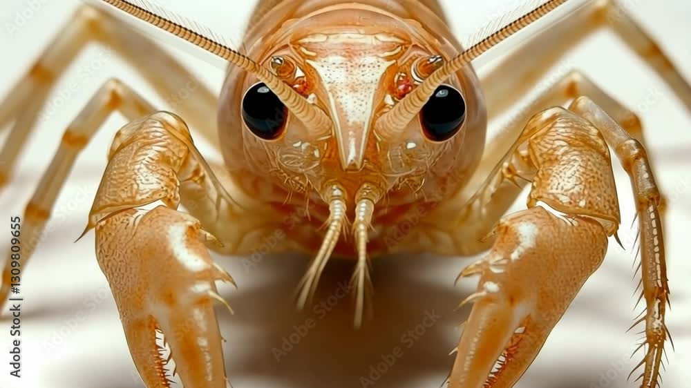 Poster close-up view of a crustacean showcasing intricate details in texture and features in a controlled e