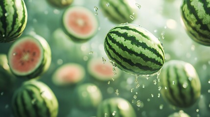 Floating Watermelons in Blurred Water