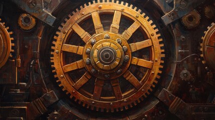 Fototapeta premium Detailed Close-Up of a Vintage Gear Mechanism with Rusty Finish