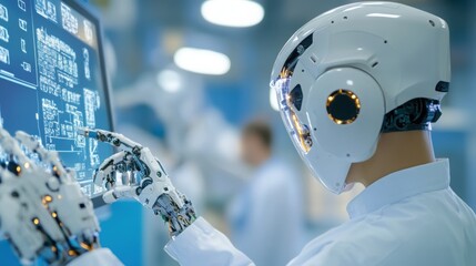 Robot in an industrial environment - Future, efficiency, technological progress. 