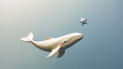 Charming artwork of a whimsical whale soaring alongside a tiny star