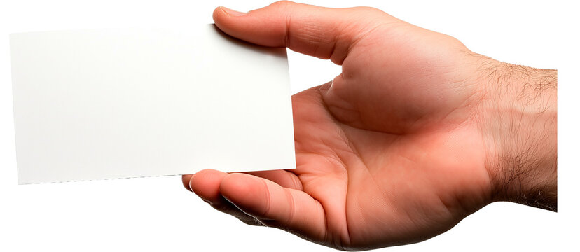 Mano sujetando un folio en blanco sobre fondo transparente
