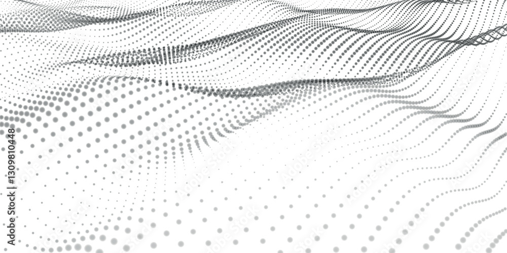 Poster futuristic dot wave. abstract digital particle wave. black and white music wave. light background. d