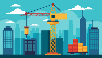 Obraz premium With each lift and rotation the cranes towering presence seemed to dominate the skyline a true marvel of engineering.. Vector illustration