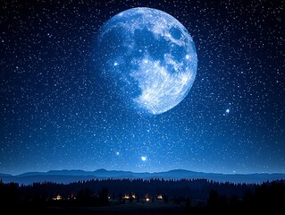 Blue moon over night forest