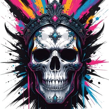 Neon Skull King &ndash; Vibrant Graffiti-Inspired Digital Artwork