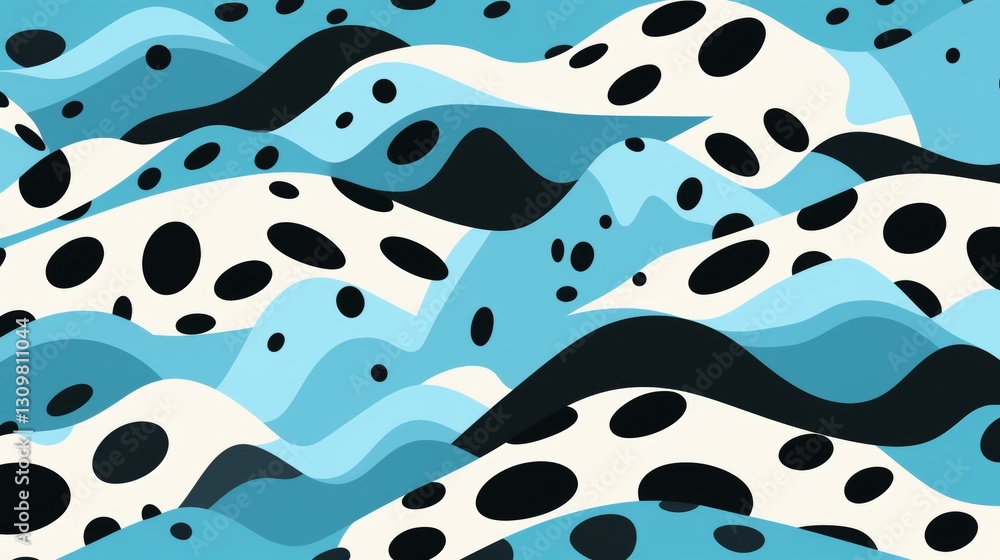 Poster Distorted grunge texture background in pale blue and matte black with halftone dots and lines