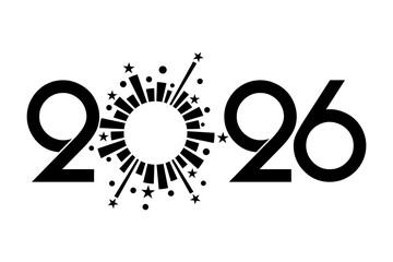 2026 Happy New Year logo design vector illustration icon. black logo and white background
