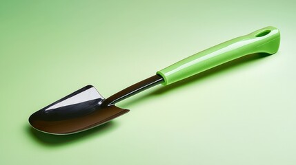 Green Gardening Trowel on Pale Green Background