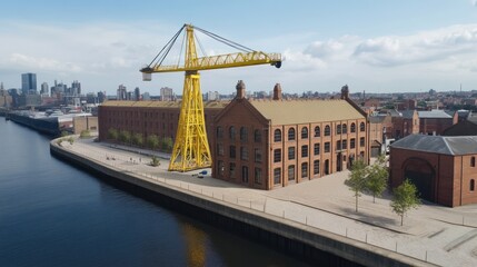 Fototapeta premium Industrial waterfront building with crane