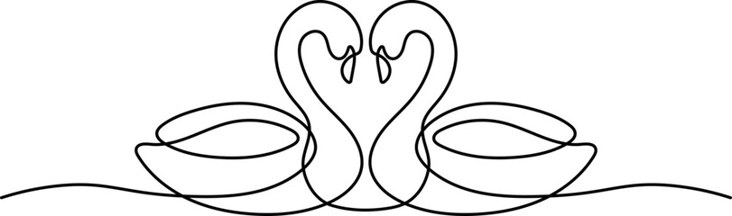 A pair of beautiful swans in one continuous line drawing. Editable strokes. Doodle vector illustration