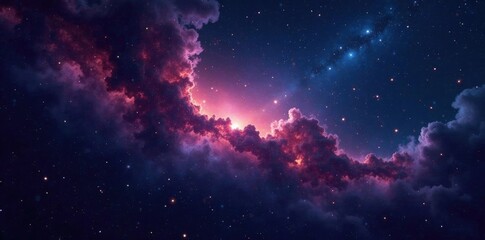 Naklejka premium Dark nebula background with twinkling stars and glowing gas, gas, stars