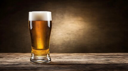 Refreshing beer glass on rustic wooden table cozy pub atmosphere beverage photography warm lighting