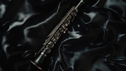 Obraz premium Black Soprano Saxophone on Dark Fabric
