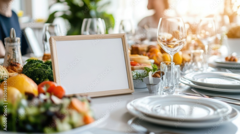 Poster empty frame on the family table : family dinner, but there is an empty frame in the middle of the ta