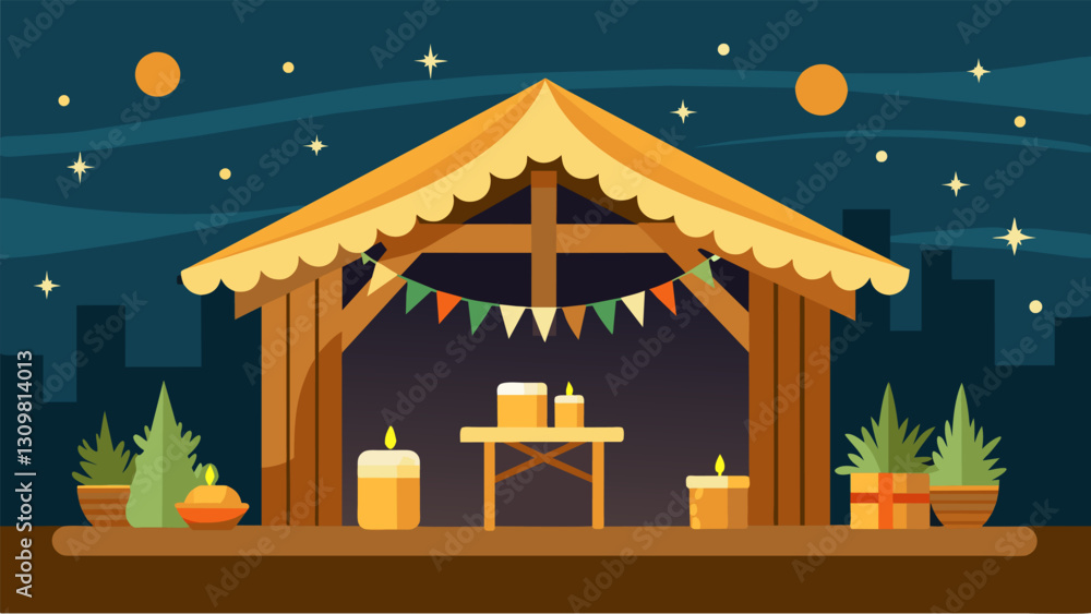 Poster the humble stable is brought to life with hay lanterns and a rustic wooden manger setting the stage 