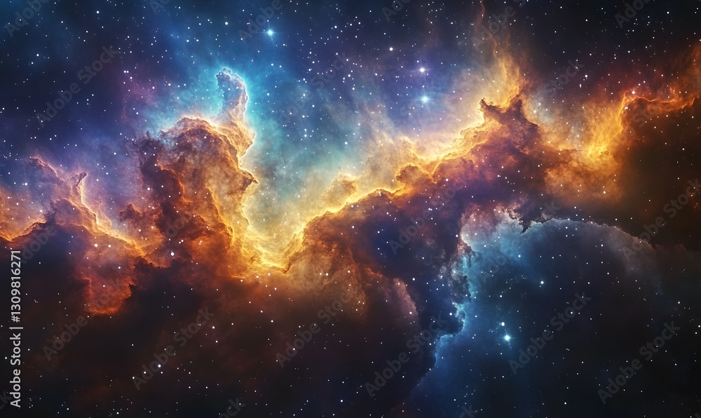 Poster cosmic nebula formation with stars and clouds of gas in a deep space scene