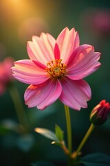 Fototapeta premium Focused lens on a flower with soft bokeh light, details, softbox, bokeh