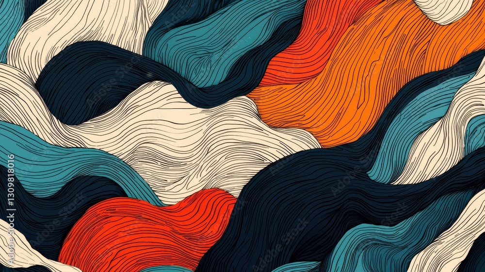 Poster abstract waves with flowing lines in bold colors and soft tones