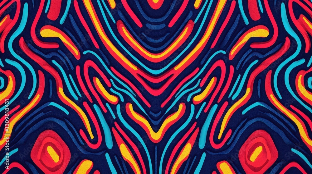 Poster vibrant abstract geometric pattern with colorful wavy lines design