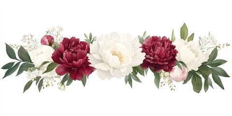 Peony Floral Garland: A lush garland composed of exquisite peonies, each petal showcasing a spectrum of colors. This image is perfect for conveying elegance and romance.