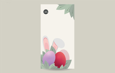 Vertical Easter banner with eggs and bunny ears. leaflet, flyer, postcard.