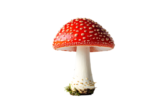a quality stock photograph of a single red mushroom isolated on a white background