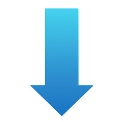 Blue downward arrow symbol placed on isolated white background with a smooth gradient finish