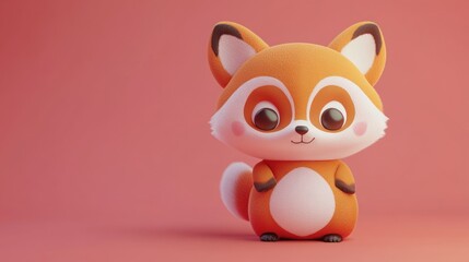 Fototapeta premium An adorable cartoon fox with big eyes on a pink background
