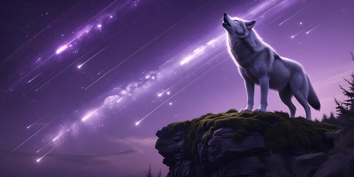 Mystical White Wolf Under Shooting Stars &ndash; Celestial Night Art