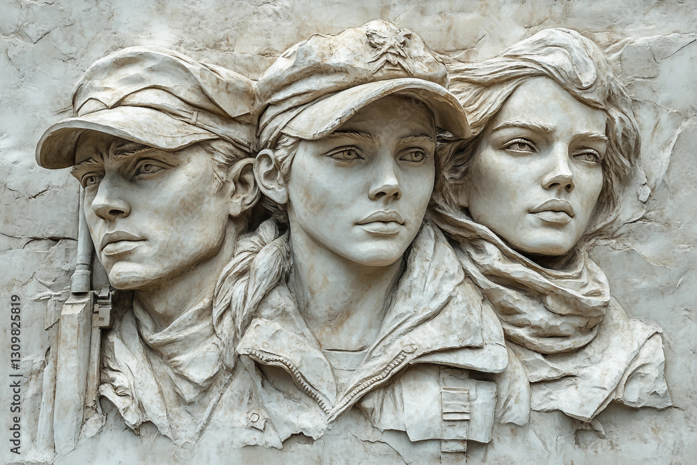 Poster generative ai bas-relief sculpture combining classical artistic themes with modern world attributes