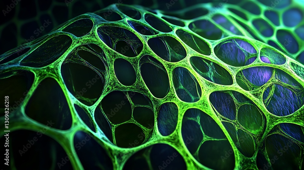 Aufkleber an abstract science image of green plant cells, showcasing a grid-like arrangement of hexagonal stru